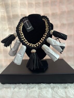 Black & Gold Tassel Collar Necklace by